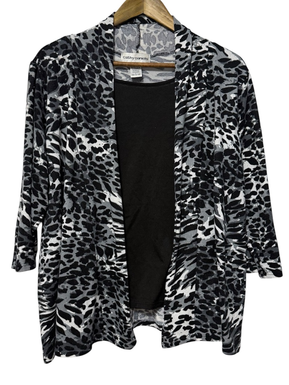 Cathy Daniels Animal Print Open Cardigan Sweater Faux Two Piece Womenβs Large